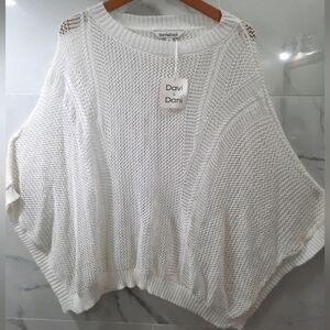 DAVI & DANI White Mesh Spring Summer Dolman Sleeve Sweater Size XL